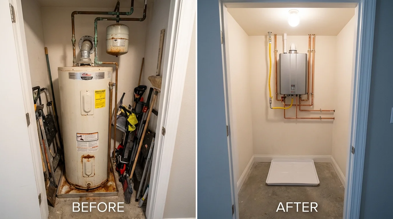 Tank water heater versus wall-mounted tankless unit comparison for Mexia, TX homeowners